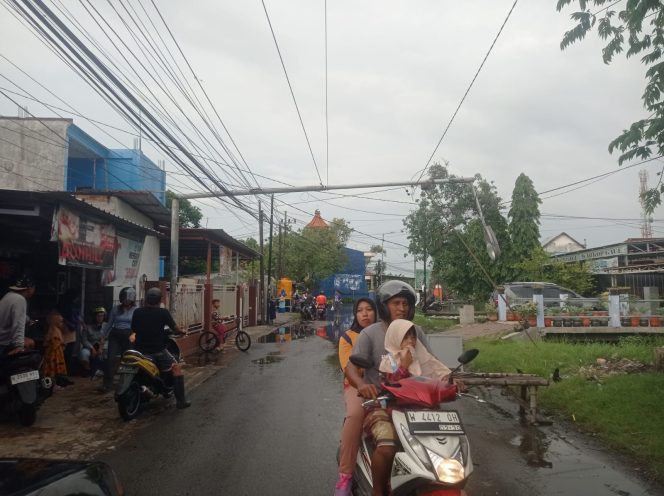 
 Tiang Lampu PJU Roboh Akibat Hujan Deras dan Angin Kencang di Desa Kedungbanteng